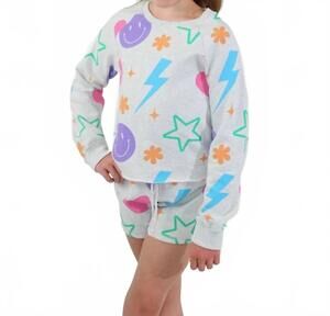 NEW PAPER FLOWER girl's all over icons sweatshirt in gray